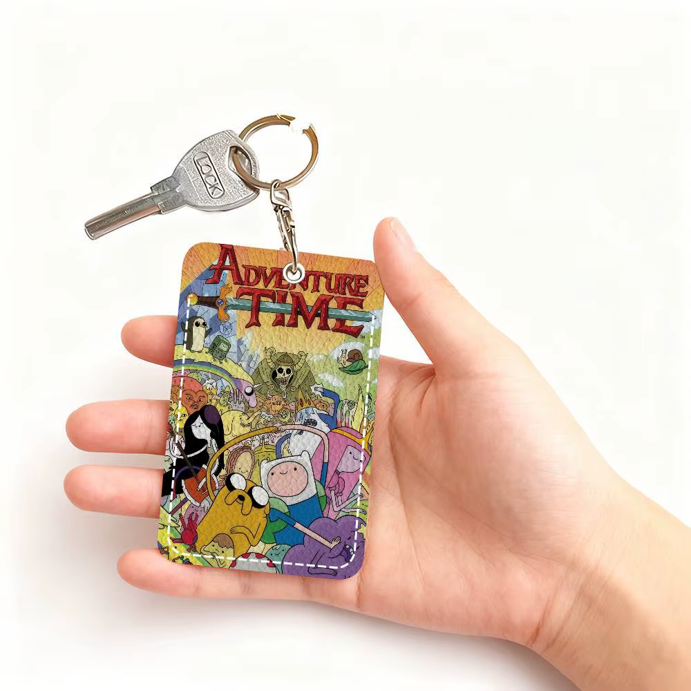 Étui à cartes en cuir élégant avec porte-clés, portefeuille léger pour le transport quotidien, dessin animé, aventure, T-Time, film classique