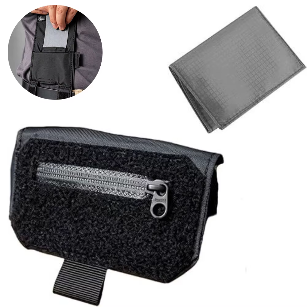 Portefeuille de ceinture noir mince antivol, sac banane compact avec pochette cachée pour documents, cartes et passeport, pour femmes et hommes, mini portefeuille de ceinture
