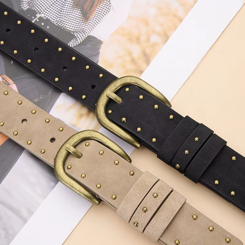 Ceinture à rivets en métal doré pour femmes