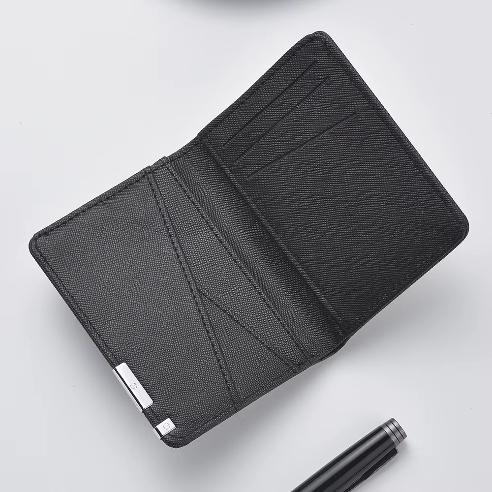 Petit portefeuille mince de style business en simili cuir noir – Plusieurs emplacements pour cartes