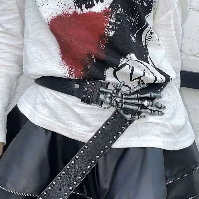 Halloween squelette main ceinture crâne décontracté gothique hommes