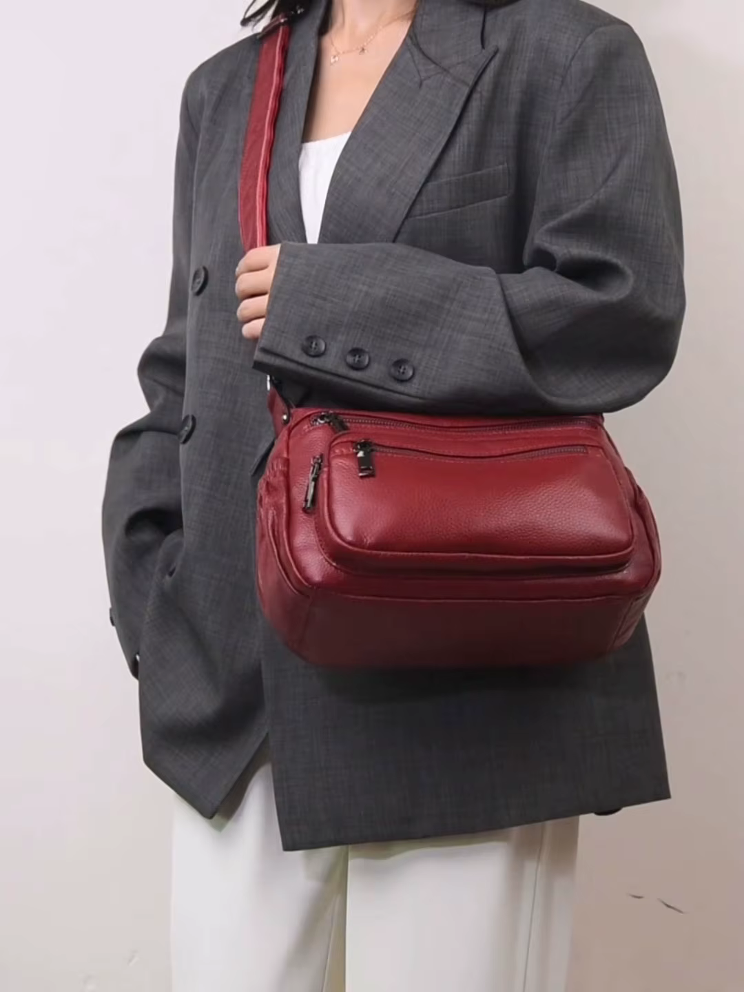 Sac à bandoulière en cuir véritable pour femmes