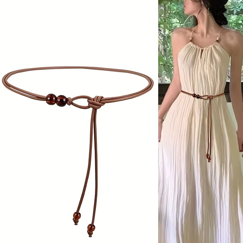 Ceinture fine réglable pour femmes, 1 pièce, avec Accents de perles brunes, cintré à la taille pour robes, chemises, vestes, rehausseur de Style jour à nuit