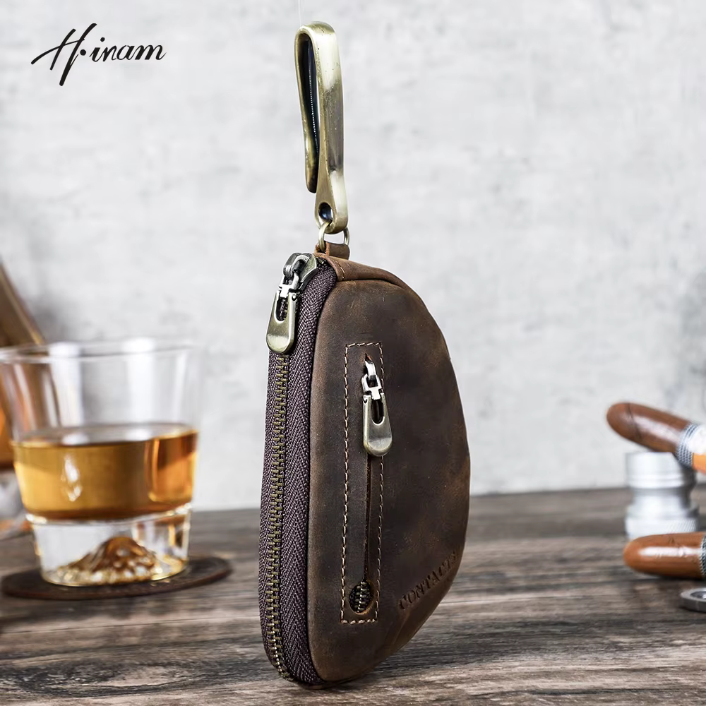 Porte-clés en cuir véritable rétro pour homme, étui Airtag anti-perte, porte-clés pour homme, étui à fermeture éclair, HTML, 007 Keeper