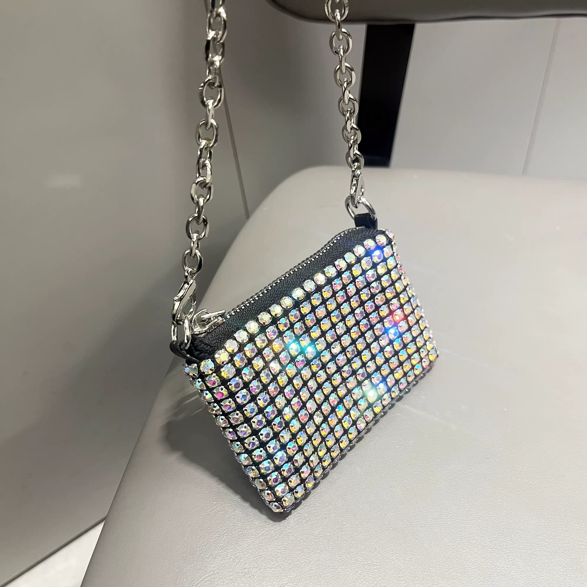 Mini petit sac brillant strass porte-monnaie chaîne courte sac à monnaie fait à la main