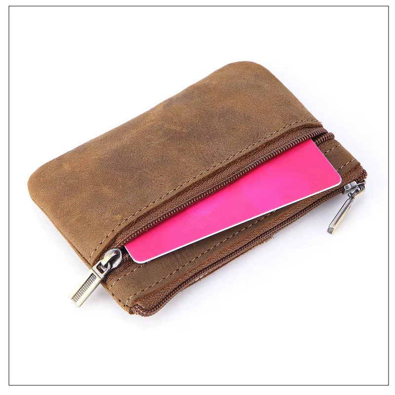 Porte-monnaie rétro en cuir véritable avec porte-clés pour hommes et femmes