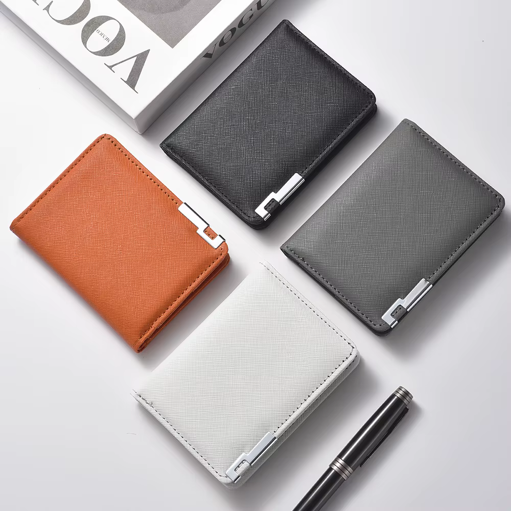 Petit portefeuille mince de style business en simili cuir noir – Plusieurs emplacements pour cartes