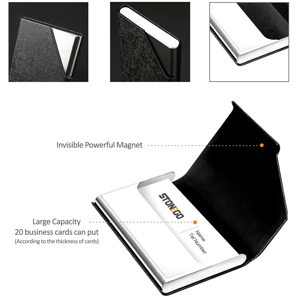Porte-cartes de visite en métal – Étui à cartes en acier inoxydable en cuir PU imperméable pour hommes et femmes