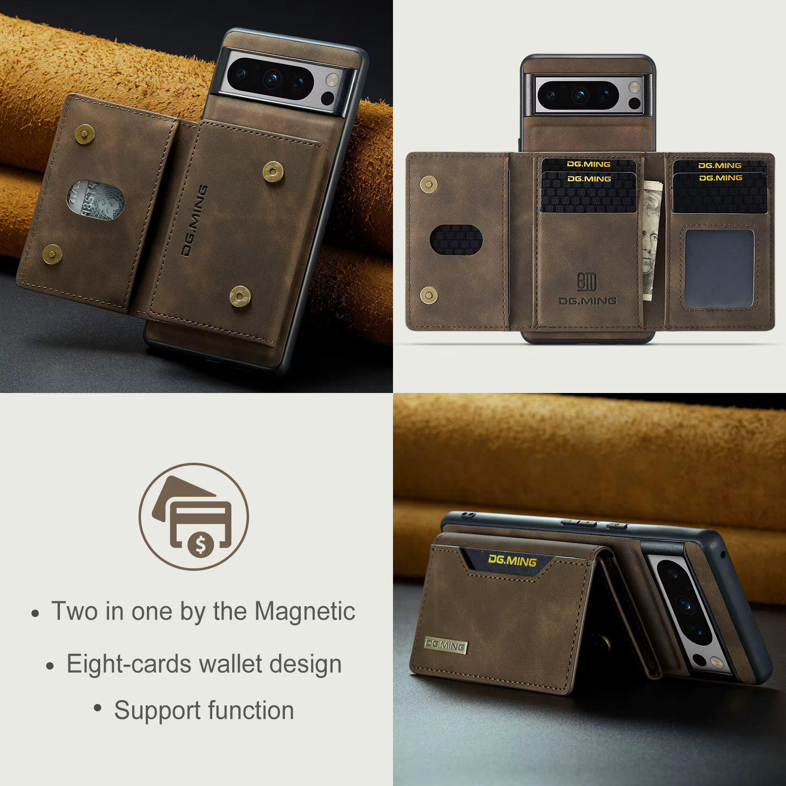 Étui portefeuille en cuir magnétique de luxe pour Google Pixel 8 Pro 7 7A 6 6A pliable Pixel8 Pixel7 béquille argent porte-carte de crédit couverture