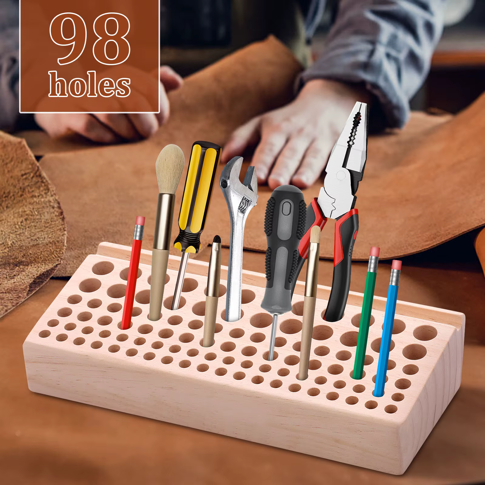Porte-outils d'artisanat du cuir à 46/98 trous, outil en bois et cuir, outil professionnel en cuir, outils automobiles, rangement de forets
