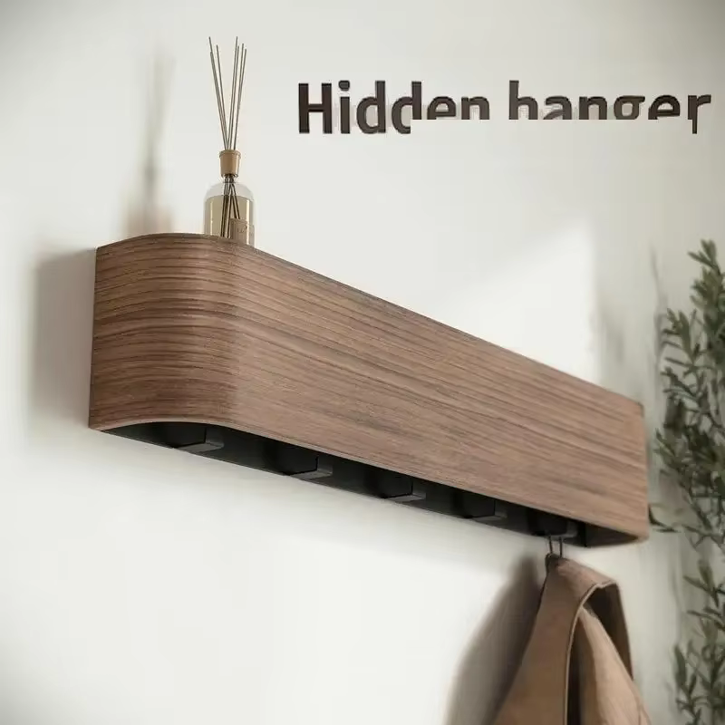 Porte-manteau mural en bois de noyer - Porte-vêtements esthétique minimaliste moderne, support simple pour vêtements pour entrée, hall, salon