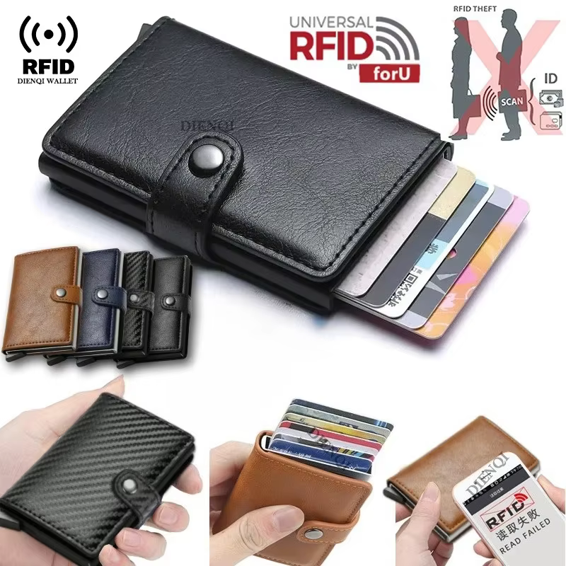 Rfid porte-carte de crédit hommes portefeuilles de luxe petit portefeuille intelligent en métal affaires Mini