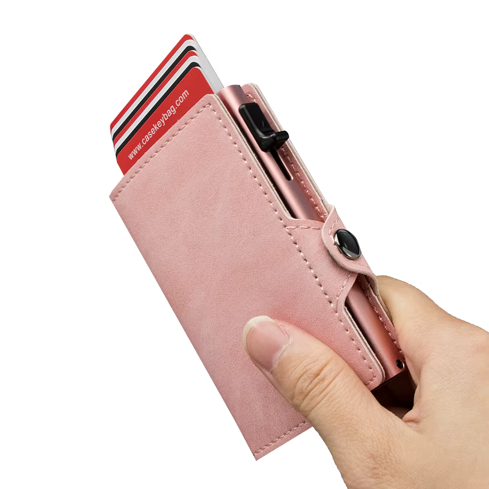 CASEKEY portefeuille rose mince minimaliste en cuir Pop UP