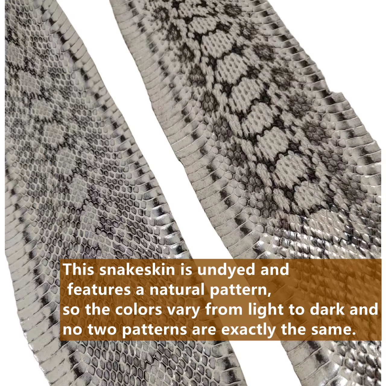 Cuir de serpent naturel non teint noir et blanc de 110 cm de long pour ceinture