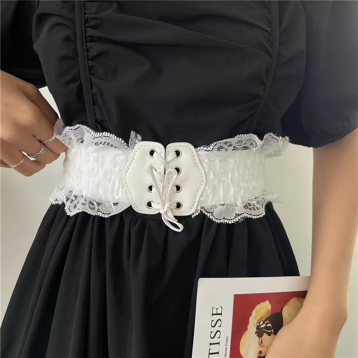 Ceinture élastique en dentelle rétro pour femmes