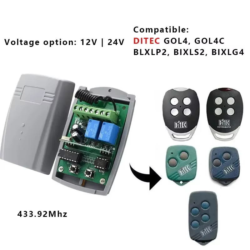 Commutateur intelligent de récepteur de porte de Garage, DC12V 24V 433.92MHz, commutateur émetteur à Code fixe et à Code roulant