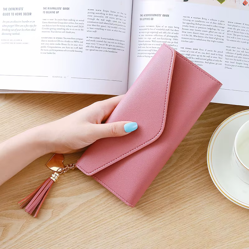 Portefeuille long élégant pour femme en cuir PU souple avec fermeture éclair simple – Noir