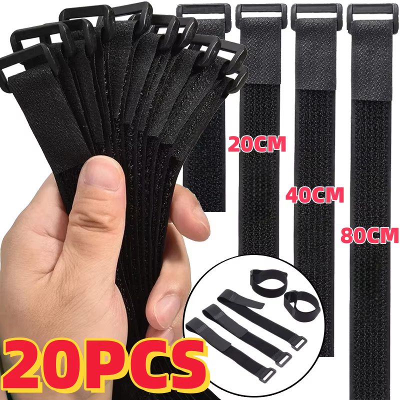 Sangles Velcro noires largeur 20mm attaches zippées en Nylon