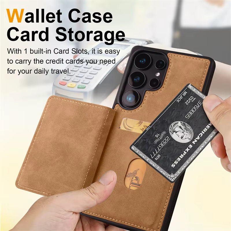 Coque de téléphone portefeuille en cuir antichoc de luxe, étui pour Samsung Galaxy S25 edge S25 S24 S23 S22 S21 Ultra Plus avec support de fente pour carte