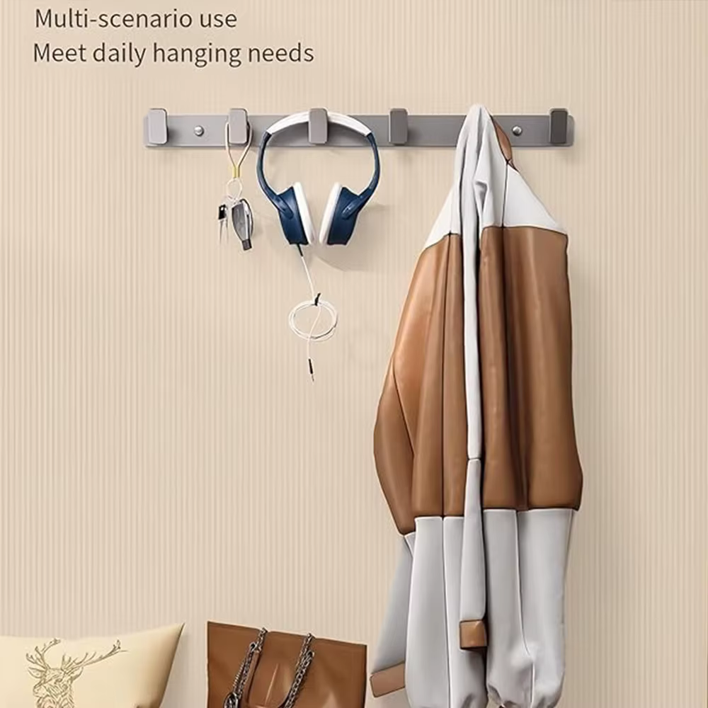 Porte-manteau mural, porte-manteau noir avec 5 crochets, crochets muraux pour suspendre chapeau, sac à clés, serviette, porte-manteau mural