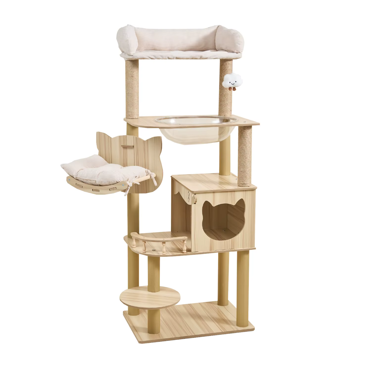 Arbre à chat en bois haut avec condo pour chat et perchoir en peluche pour chats d'intérieur