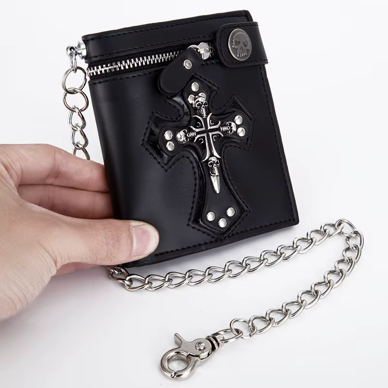 Portefeuille en cuir PU pour hommes pliable Rivet rétro Biker