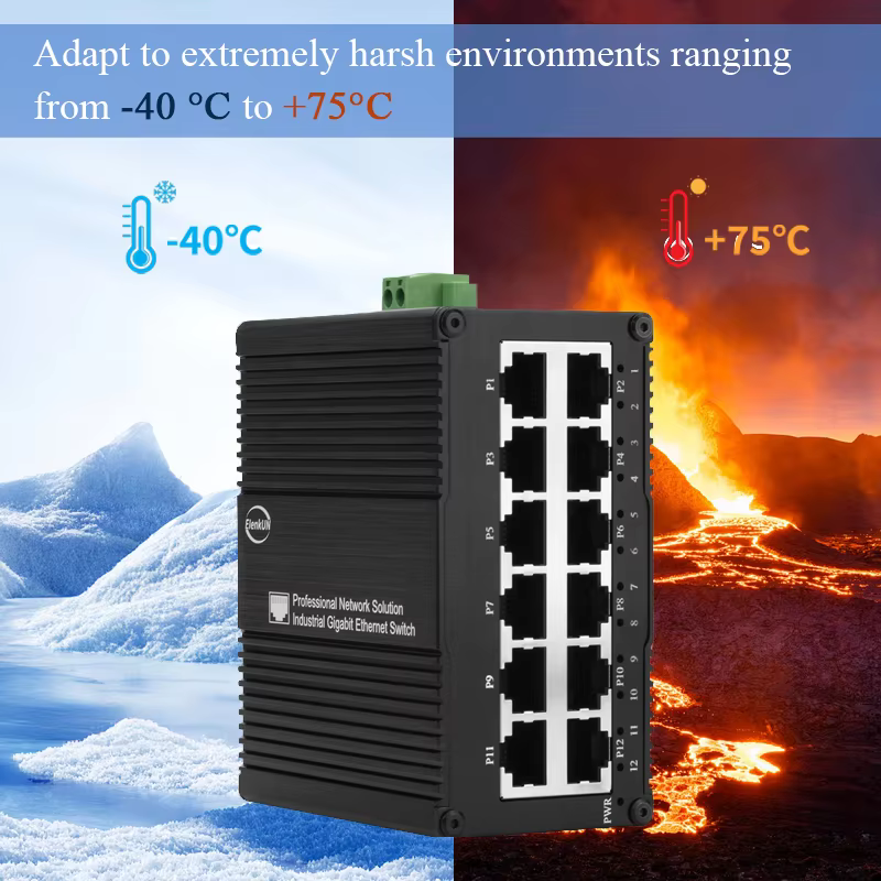 Commutateur Ethernet industriel à 12 ports, commutateur réseau PoE Gigabit monté sur rail DIN, non géré, 1000m, RJ45, IEEE 802 PG/at/bt