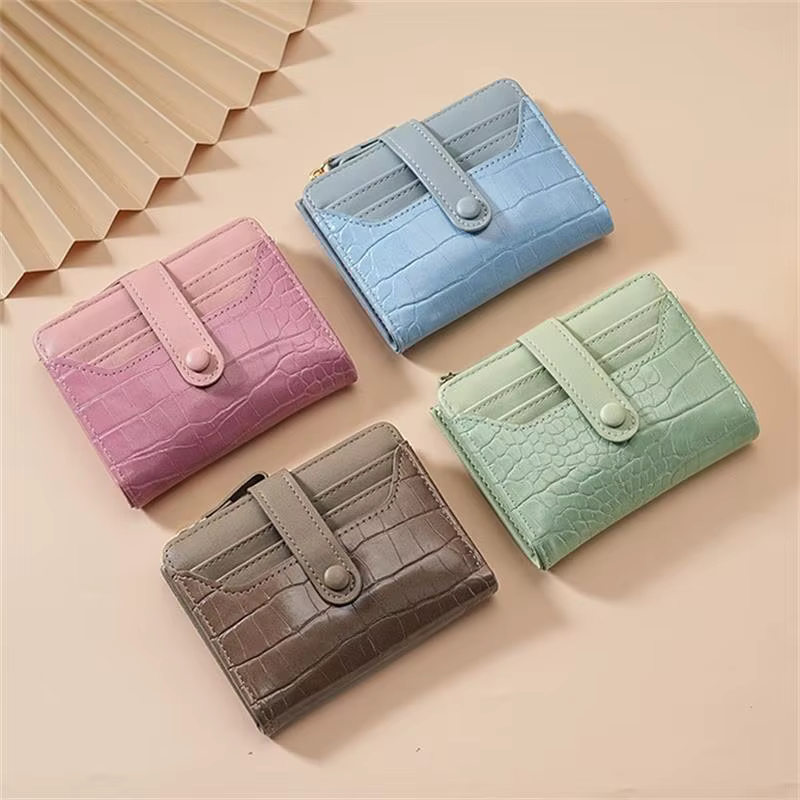 Fentes multi-cartes femmes court portefeuille mode cuir PU couleur unie fermeture éclair pochette Crocodile imprimé étanche carte sac porte-monnaie