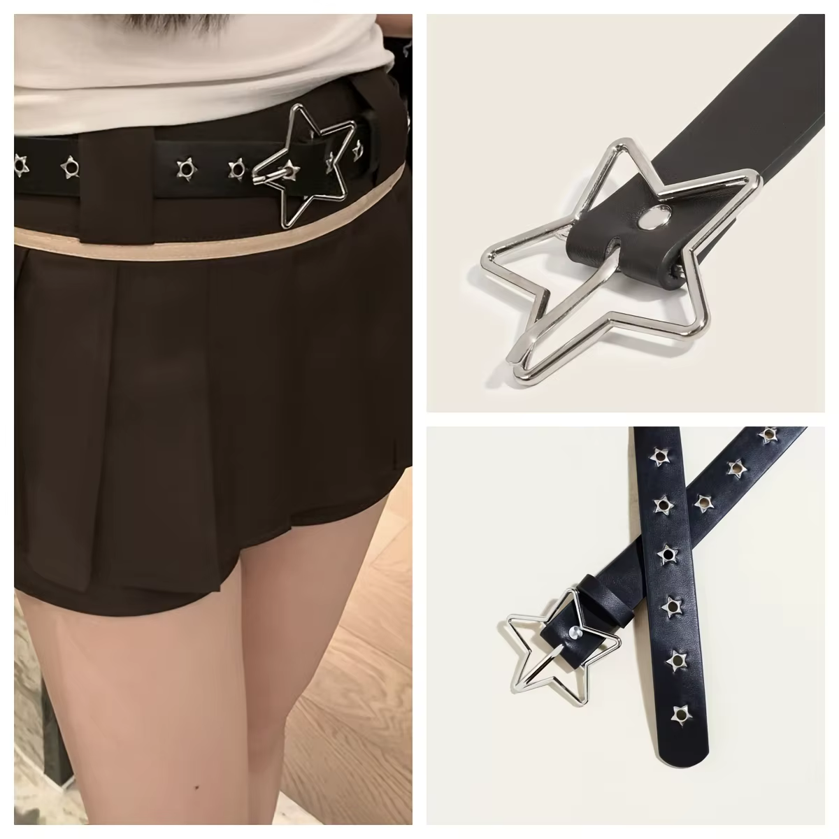 Ceinture Y2K Punk Star à œillets et rivets noirs