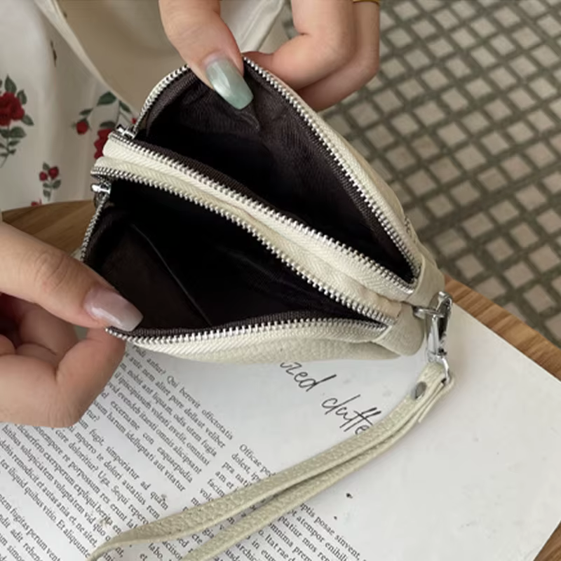Portefeuille mini à double fermeture éclair pour femme