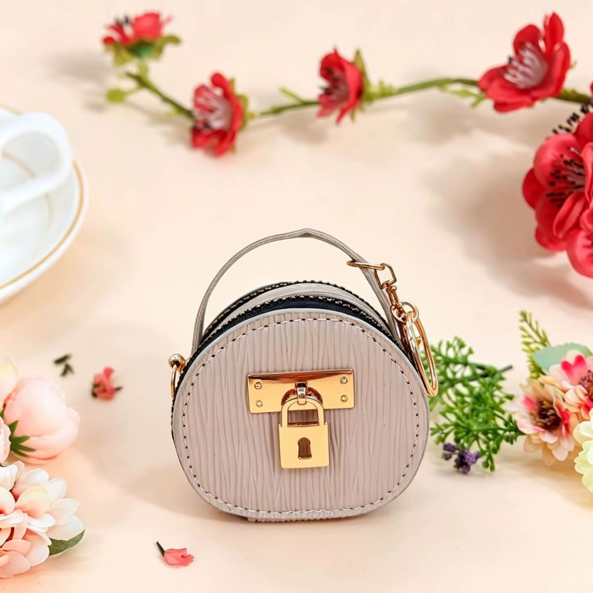 Mini sac de rangement en cuir de luxe avec porte-clés