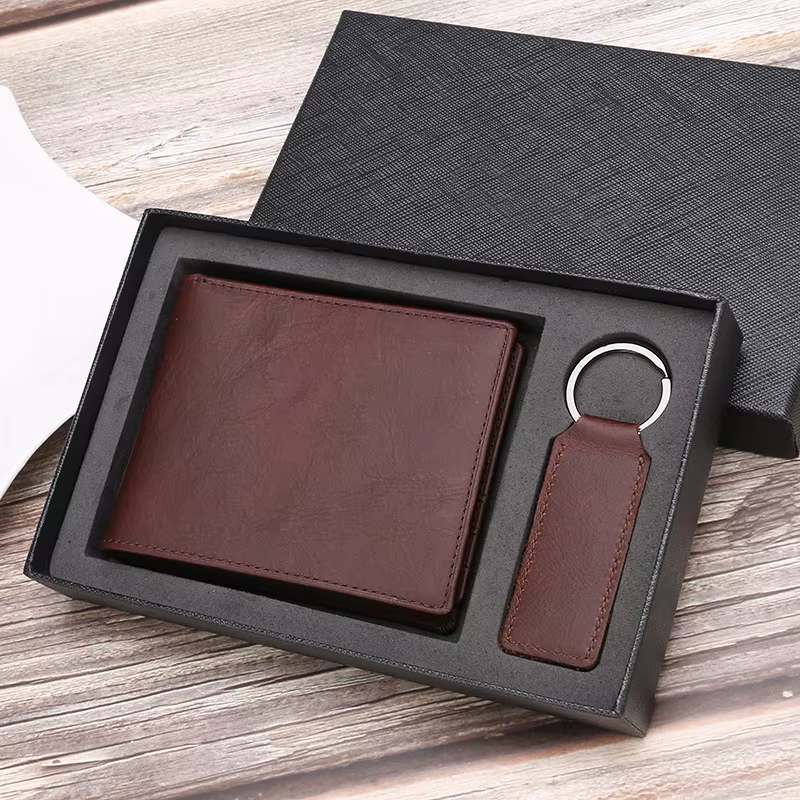 Portefeuille bifold pour homme en cuir véritable avec lettres personnalisées gratuites