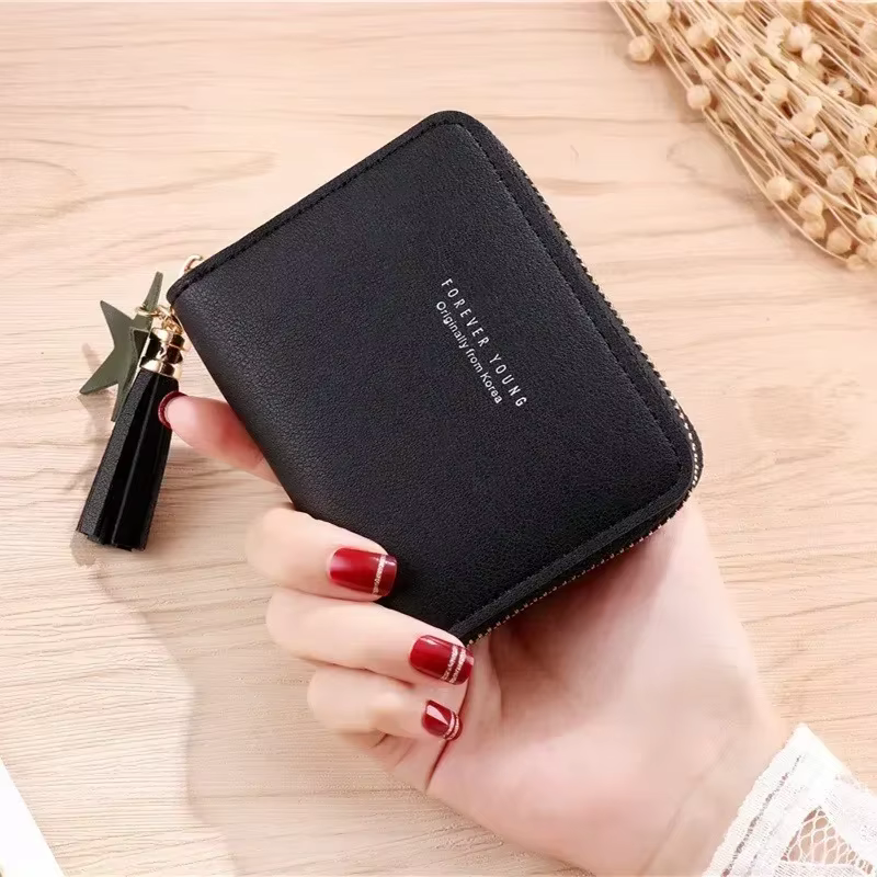 Femmes coréennes petit portefeuille en cuir Pu dames Mini gland