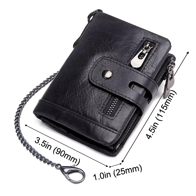 LAREET 100% portefeuille en cuir véritable avec peau de vache pour hommes porte-carte d'argent sac à main RFID court Double fermeture éclair poche à monnaie mâle à deux volets
