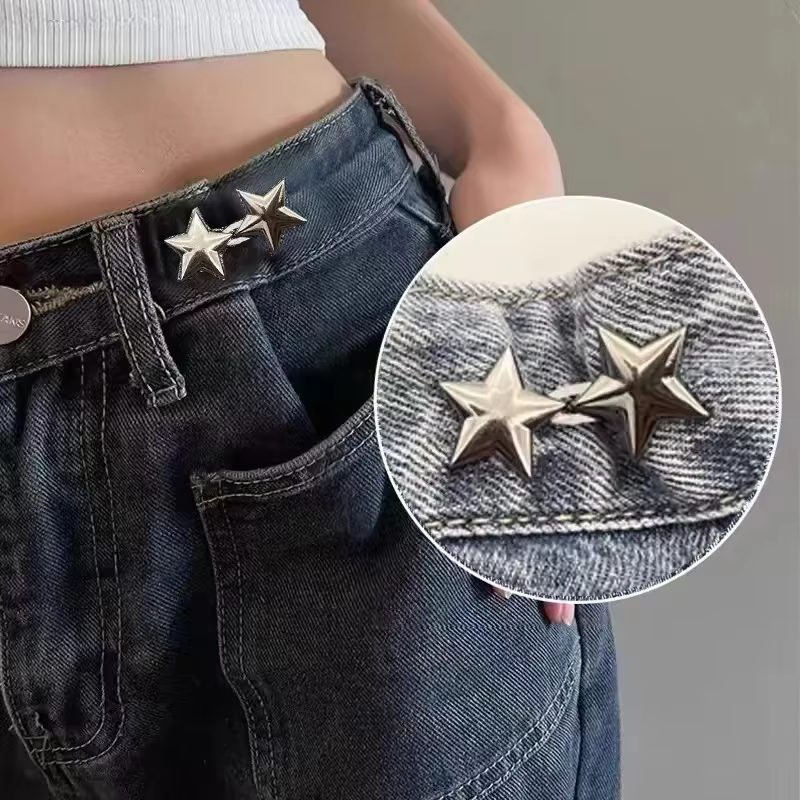 Ceinture Étoile Métallique Ajustable Invisible Sans Couture avec Boucle – Outil de Serrage de Taille pour Jeans – Accessoire de Décoration de Luxe Tendance
