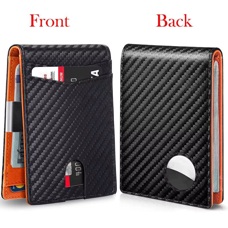 Portefeuille en fibre de carbone pour homme et femme, compatible AirTag, anti-RFID, porte-cartes bancaires et de crédit, pochette à monnaie, portefeuilles intelligents de luxe pour traceur AirTag