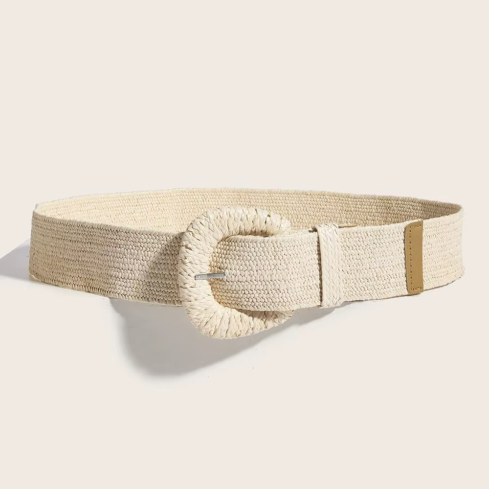 Été automne taille ceinture rétro tissé boucle ardillon ceintures Style bohème tressé large ceinture Pp paille herbe ceinture taille sangle