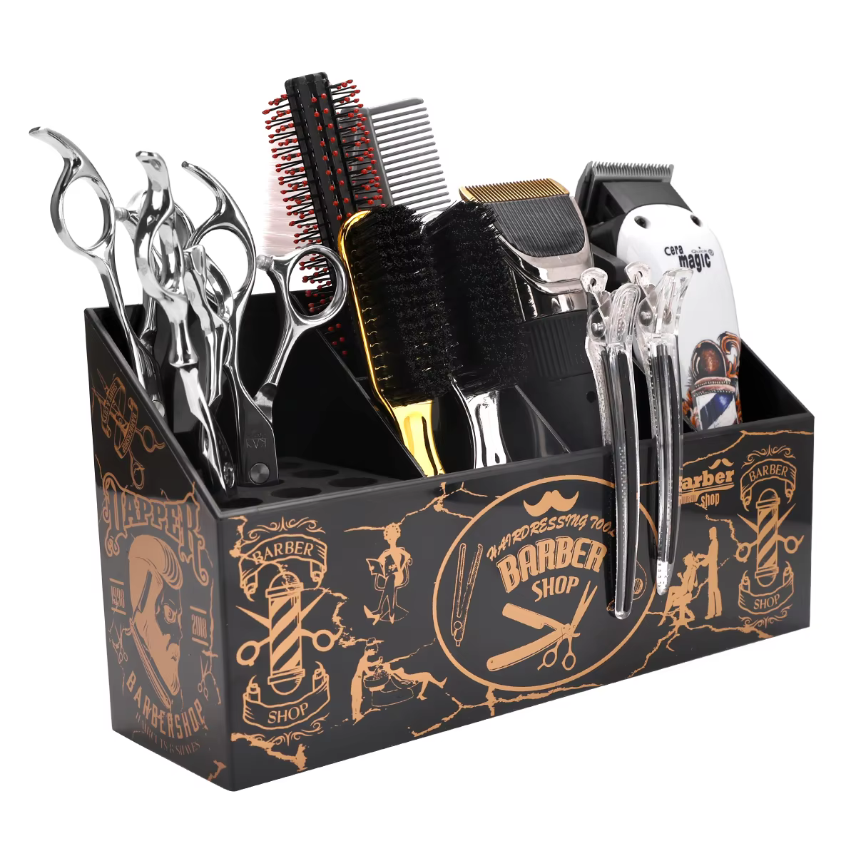 Support de barbier antidérapant multifonctionnel, peigne à cheveux, support de ciseaux, boîte à outils de coiffure, accessoires de salon de coiffure