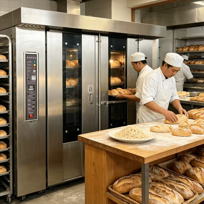 Four à pâtisserie commercial à double porte, entièrement en acier inoxydable, grande capacité, avec contrôle de température indépendant pour boulangerie, pain, OME