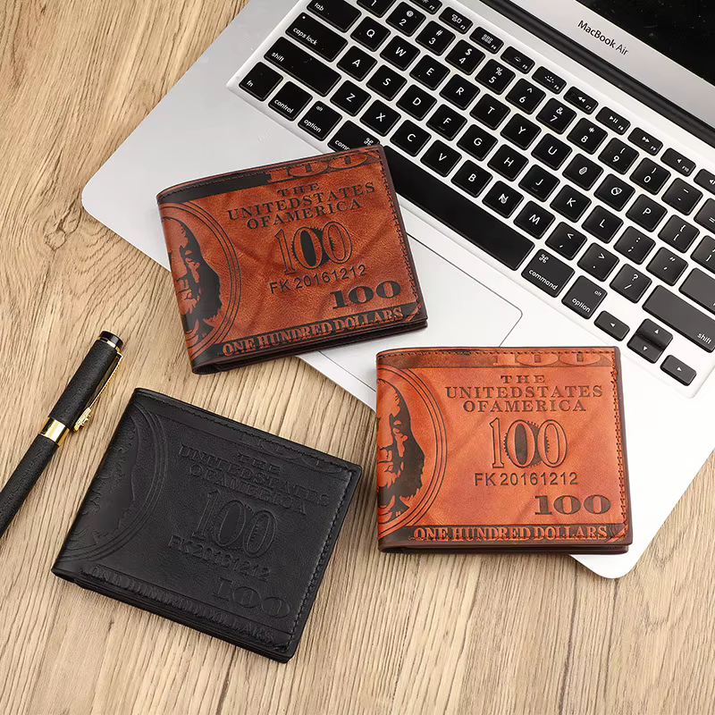 INEYES portefeuille de mode pour hommes conception de facture de dollars en cuir PU mince à deux volets avec fermeture magnétique et fenêtre d'identification poche avant porte-monnaie