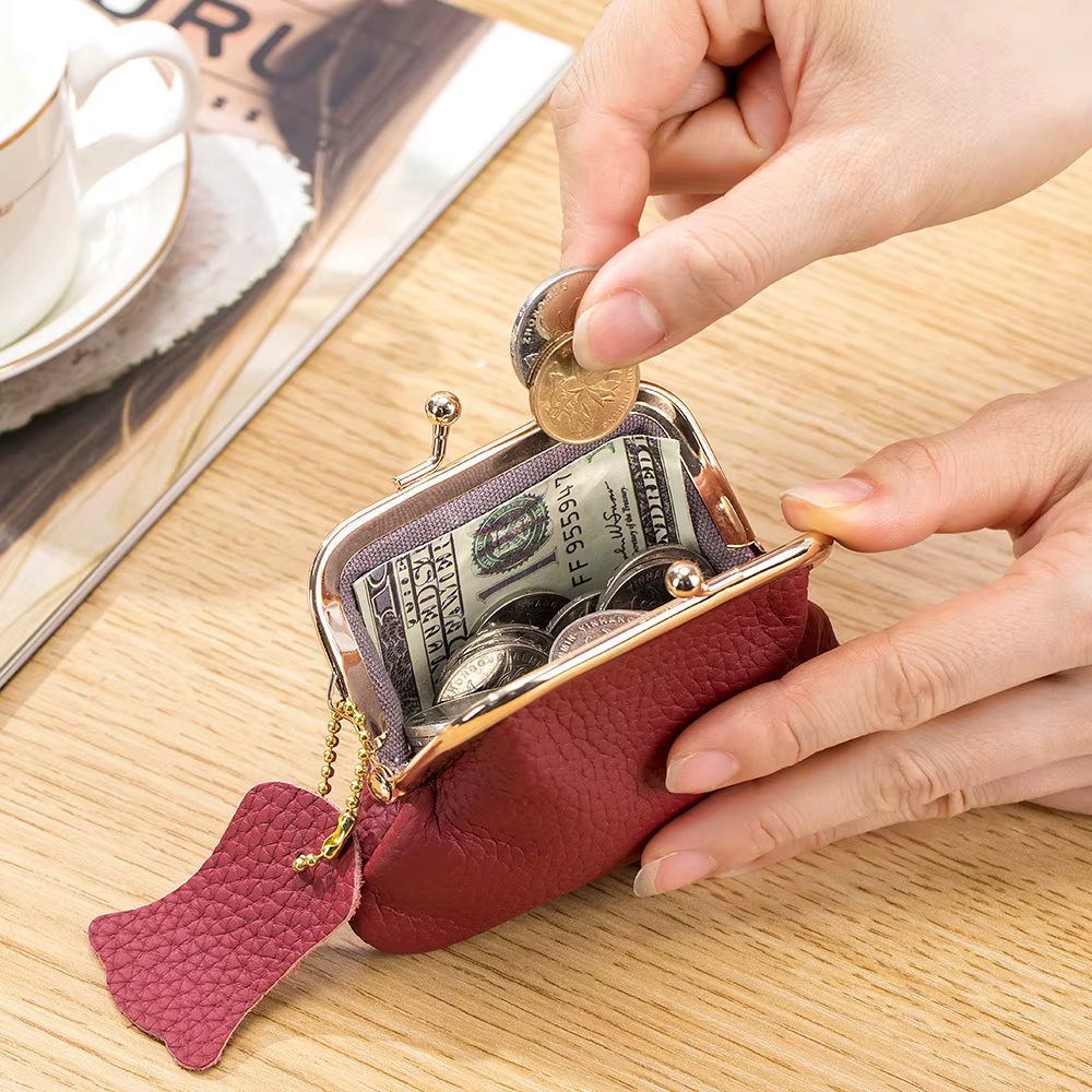 Portefeuille court vintage en cuir véritable pour femme