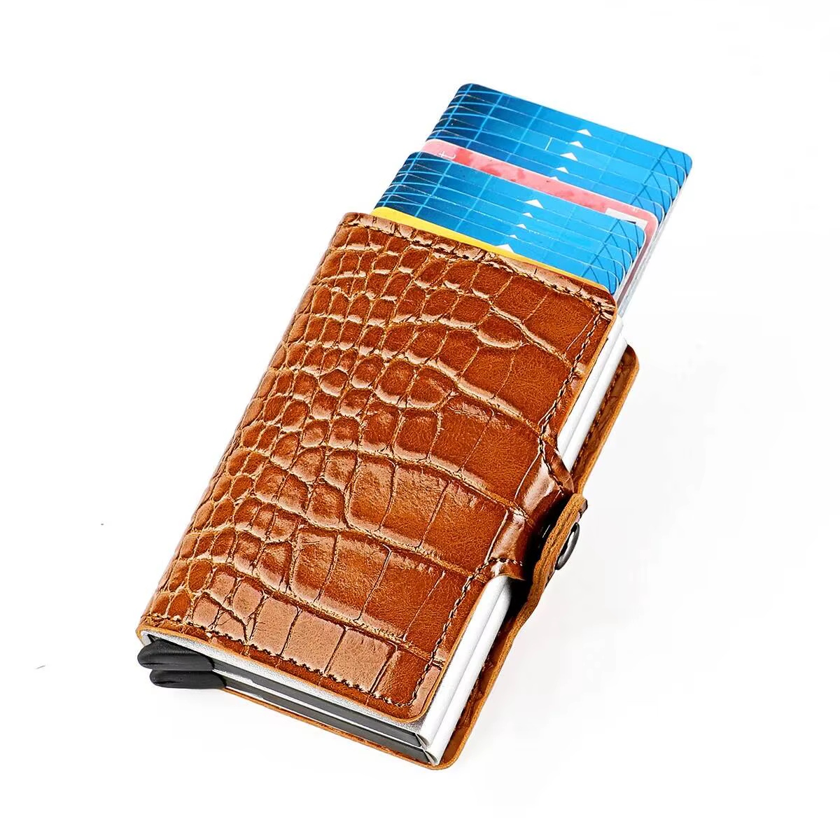 Porte-cartes en cuir verni Crocodile RFID pour hommes