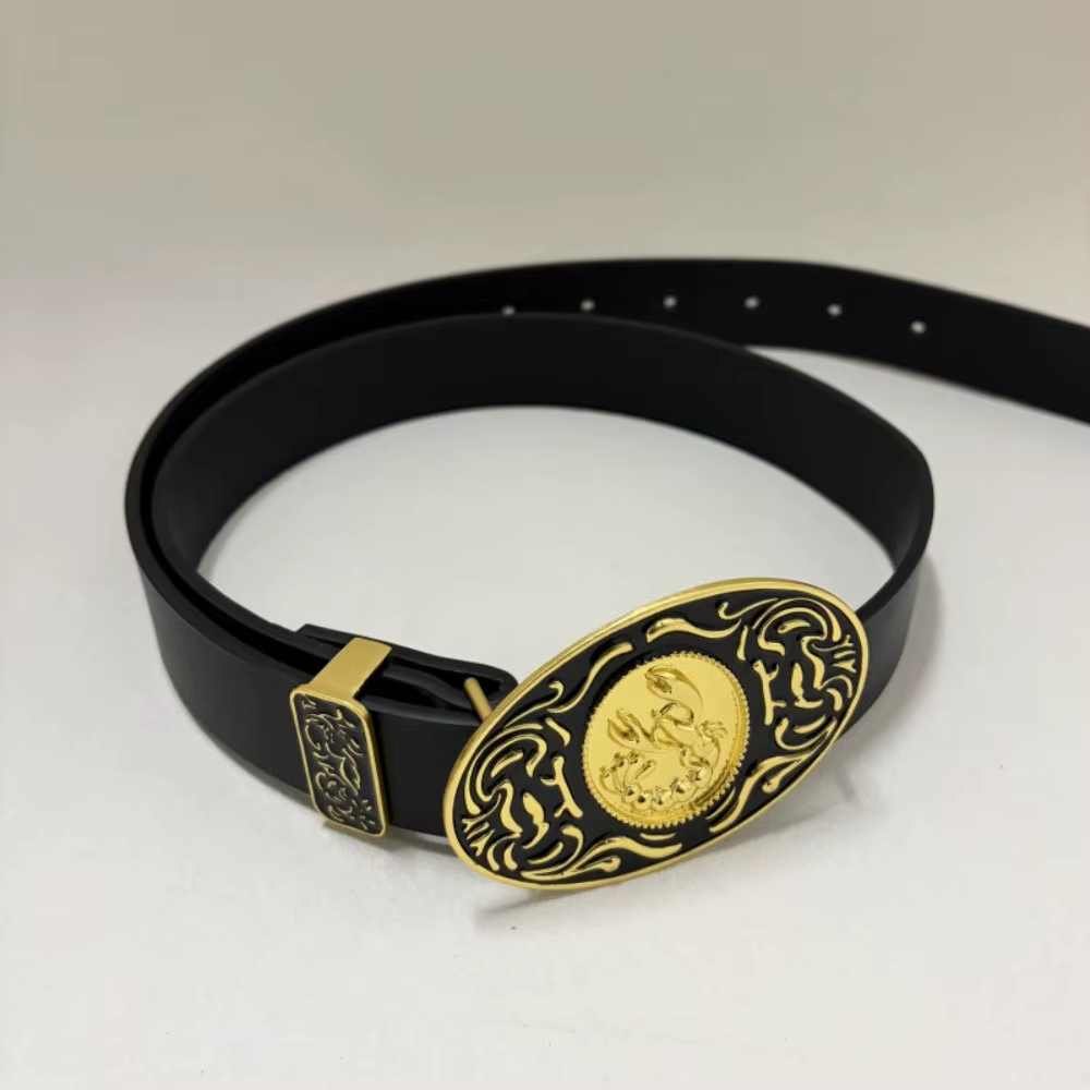 Ceinture de luxe en cuir pour femmes, boucle gravée en métal, boucle réglable, chaîne de taille à homard pour Jeans