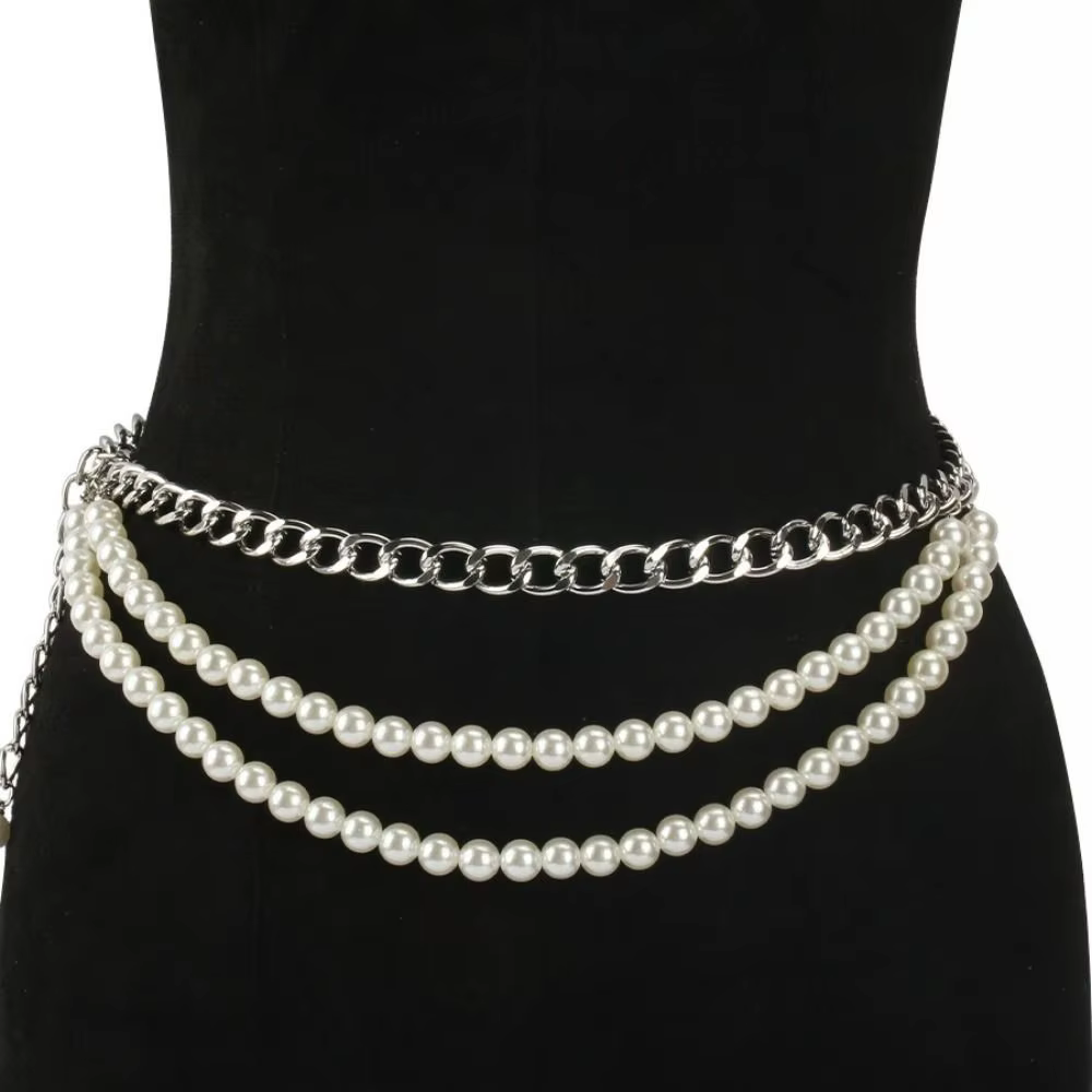 Ceinture élégante multicouche en perles, accessoire de taille polyvalent, chaîne de taille longue à pampilles métalliques, ceintures pour robes et jeans, ceintures bohèmes pour femmes