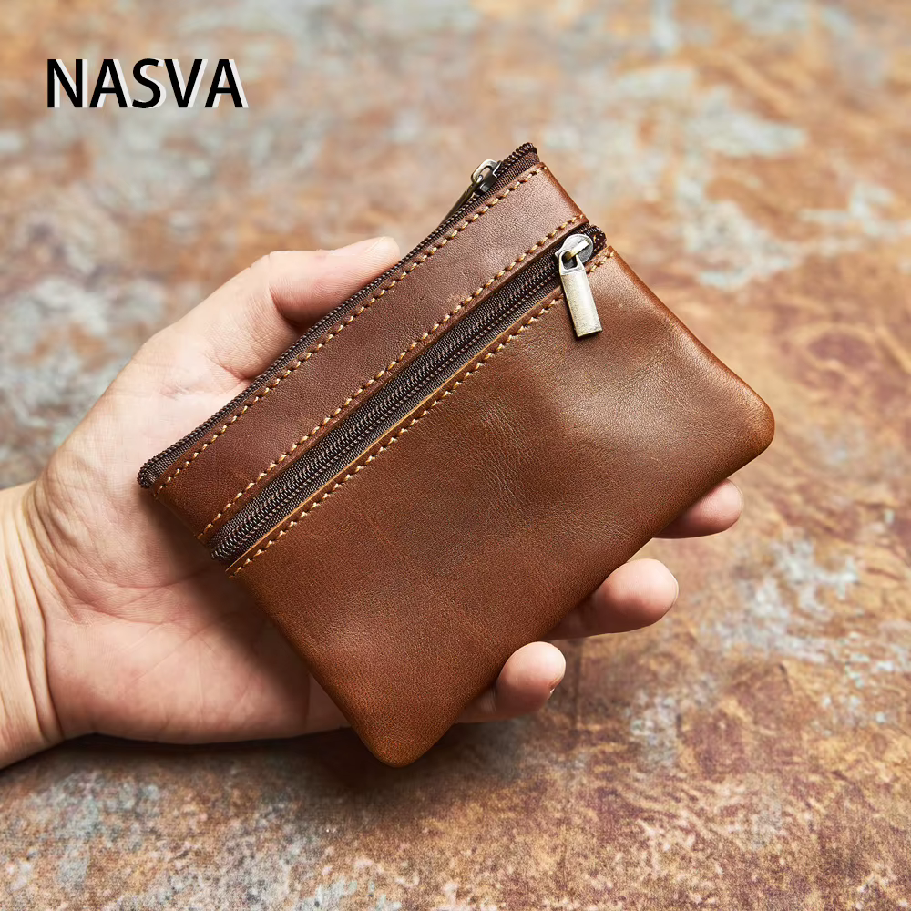 Porte-monnaie en cuir véritable pour homme et femme