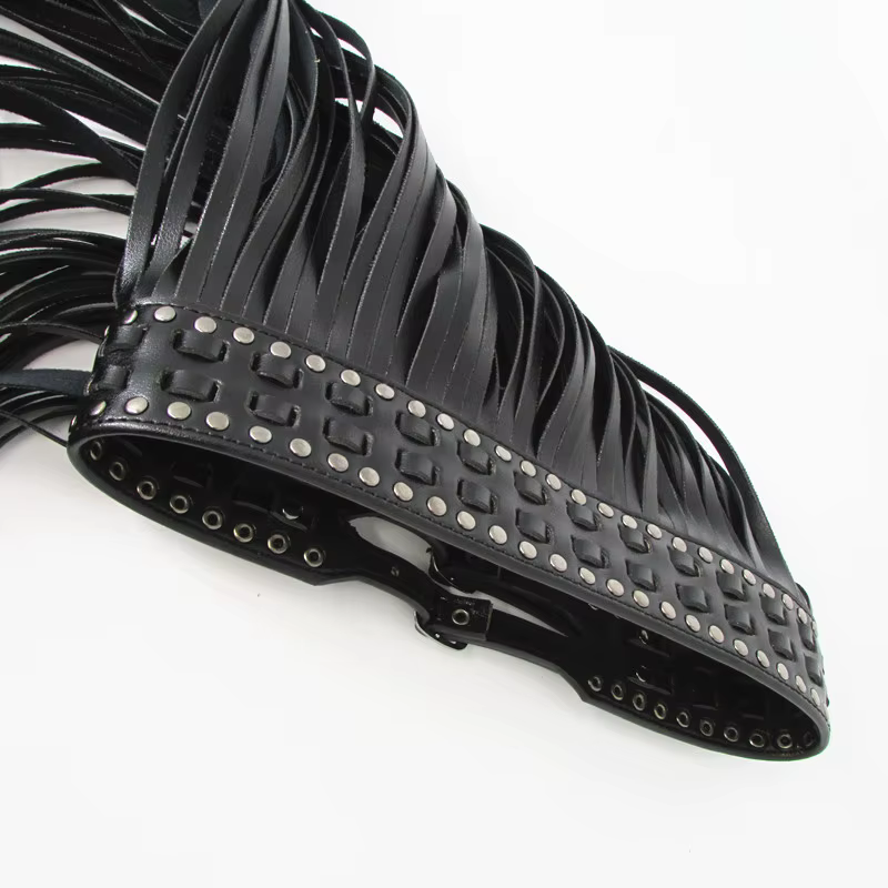 Fantastique longue frange ceinture en cuir noir ceintures de créateur pour les femmes longs glands boucle ardillon