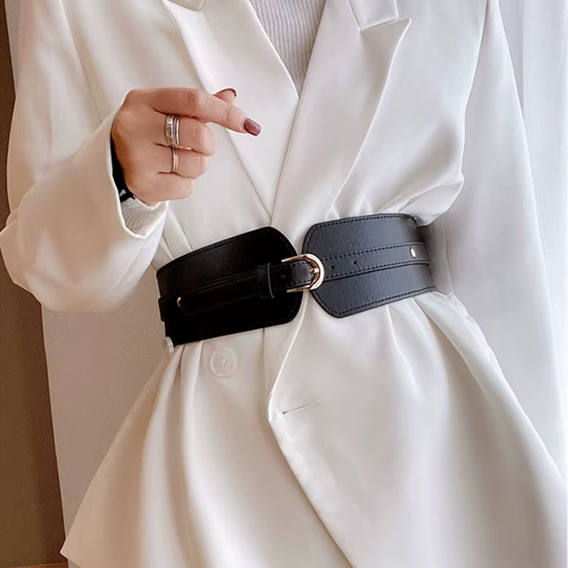 Ceinture Corset large en cuir PU pour femmes, couleur unie, rétro, élastique, slim, robe, manteau, bandage décoratif