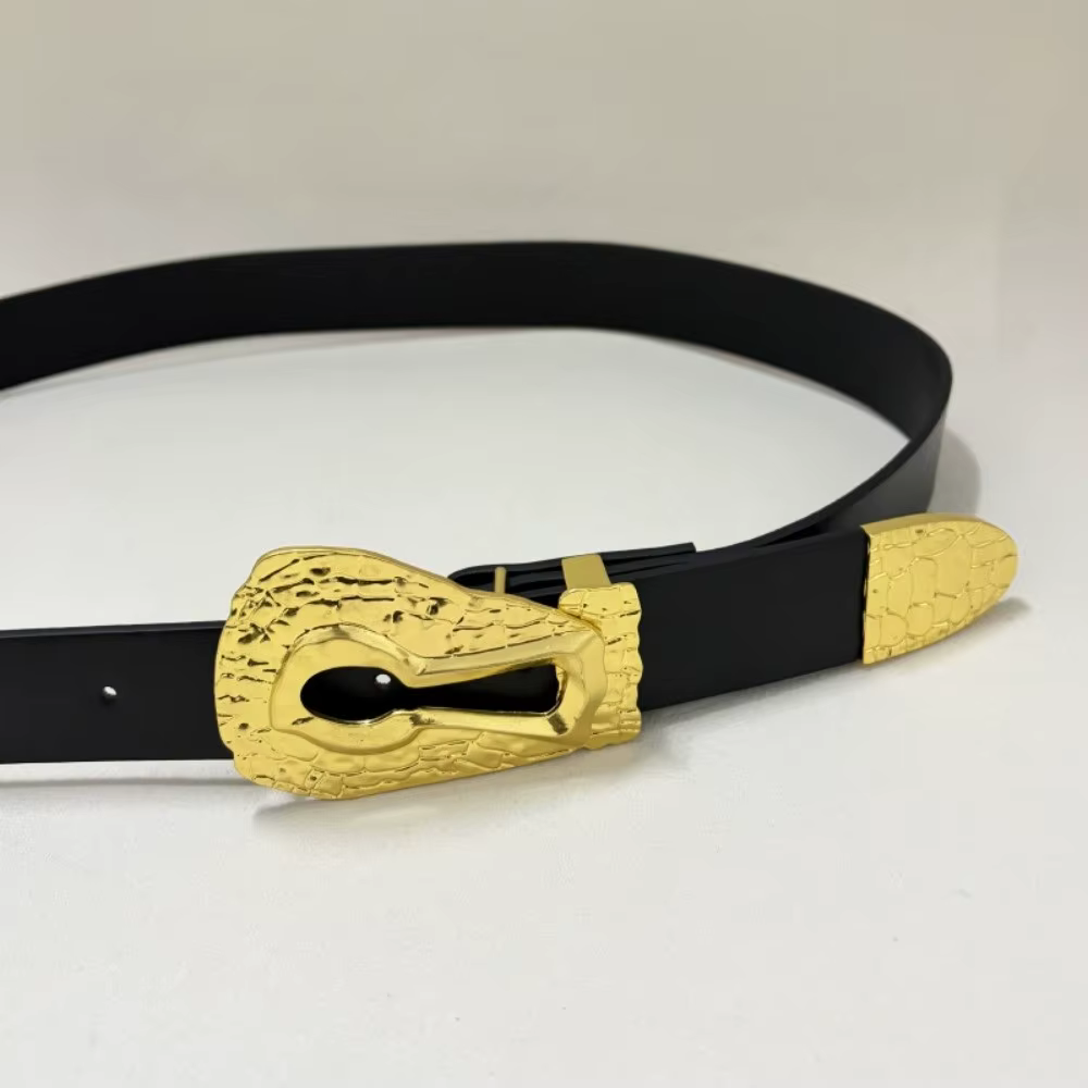 Ceinture de luxe en cuir pour femmes, boucle gravée en métal, boucle réglable, chaîne de taille à homard pour Jeans