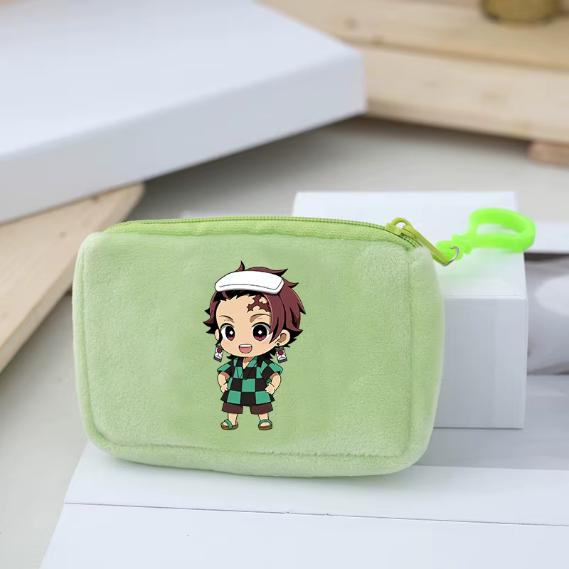 Porte-monnaie Demon Slayer Kimetsu No Yaiba pour garçons et filles, petit portefeuille portable, mini sacs de rangement, pendentif en peluche