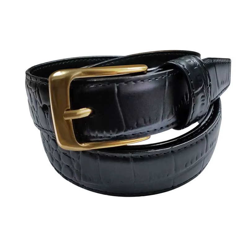 Ceinture fine en cuir véritable pour femme, motif crocodile, simple et polyvalent, décoration avec robe, mode décontractée, bretelles de surintendant, nouveau